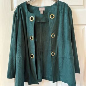 Chico's Women's Green Faux Suede Blazer with Grommets Size 3/ XL